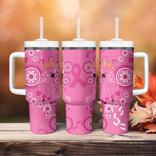 Pink Ribbon Australia Tumbler With Handle Breast Cancer Awareness Aboriginal Cacatua leadbeateri - Aussie Hoodie
