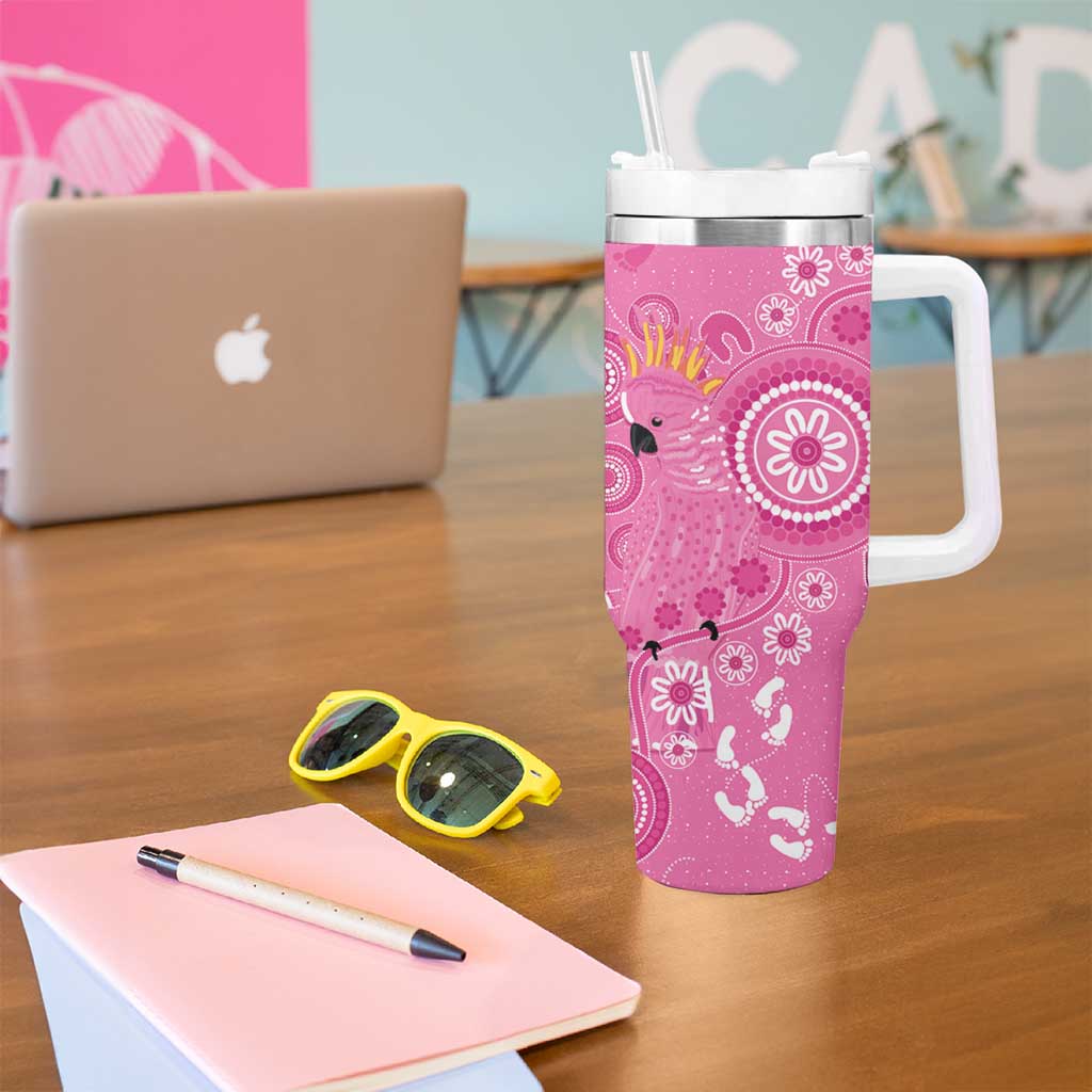 Pink Ribbon Australia Tumbler With Handle Breast Cancer Awareness Aboriginal Cacatua leadbeateri - Aussie Hoodie