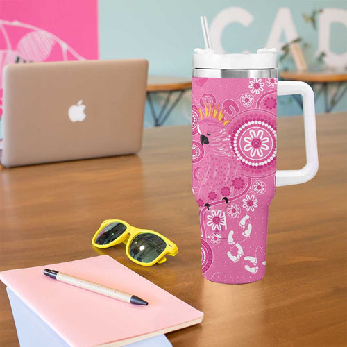 Pink Ribbon Australia Tumbler With Handle Breast Cancer Awareness Aboriginal Cacatua leadbeateri - Aussie Hoodie