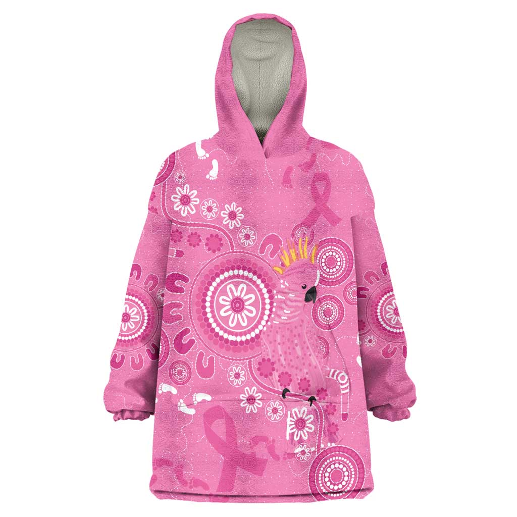 Pink Ribbon Australia Wearable Blanket Hoodie Breast Cancer Awareness Aboriginal Cacatua leadbeateri - Aussie Hoodie