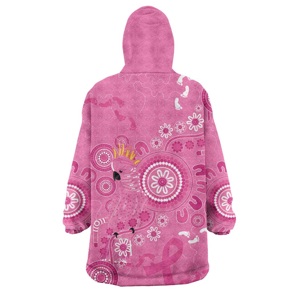 Pink Ribbon Australia Wearable Blanket Hoodie Breast Cancer Awareness Aboriginal Cacatua leadbeateri - Aussie Hoodie