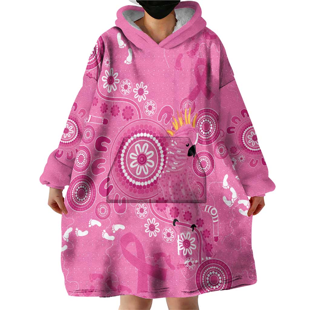 Pink Ribbon Australia Wearable Blanket Hoodie Breast Cancer Awareness Aboriginal Cacatua leadbeateri - Aussie Hoodie