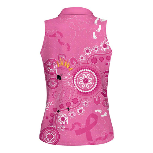 Pink Ribbon Australia Women Sleeveless Polo Shirt Breast Cancer Awareness Aboriginal Cacatua leadbeateri - Aussie Hoodie