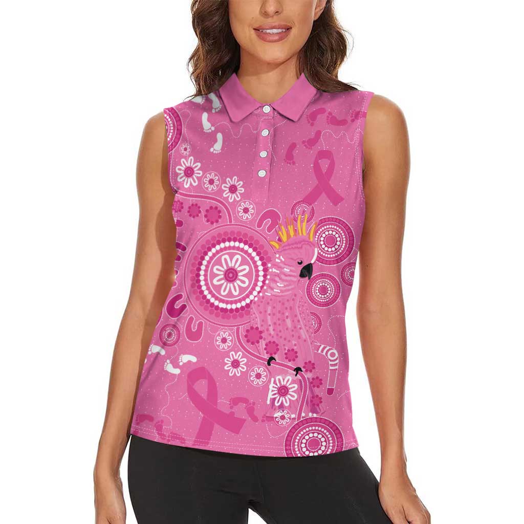 Pink Ribbon Australia Women Sleeveless Polo Shirt Breast Cancer Awareness Aboriginal Cacatua leadbeateri - Aussie Hoodie
