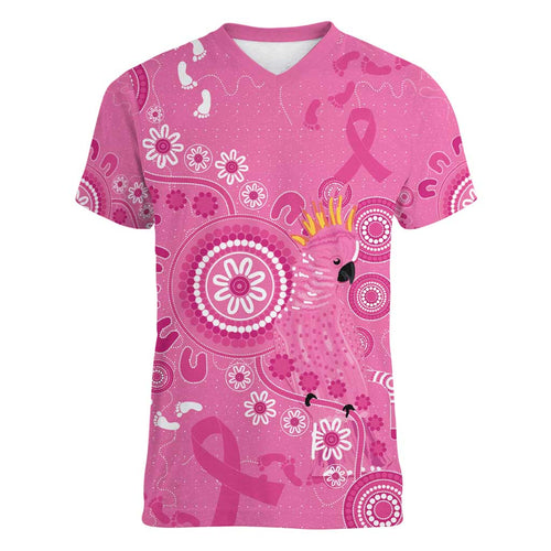 Pink Ribbon Australia Women V-Neck T-Shirt Breast Cancer Awareness Aboriginal Cacatua leadbeateri - Aussie Hoodie