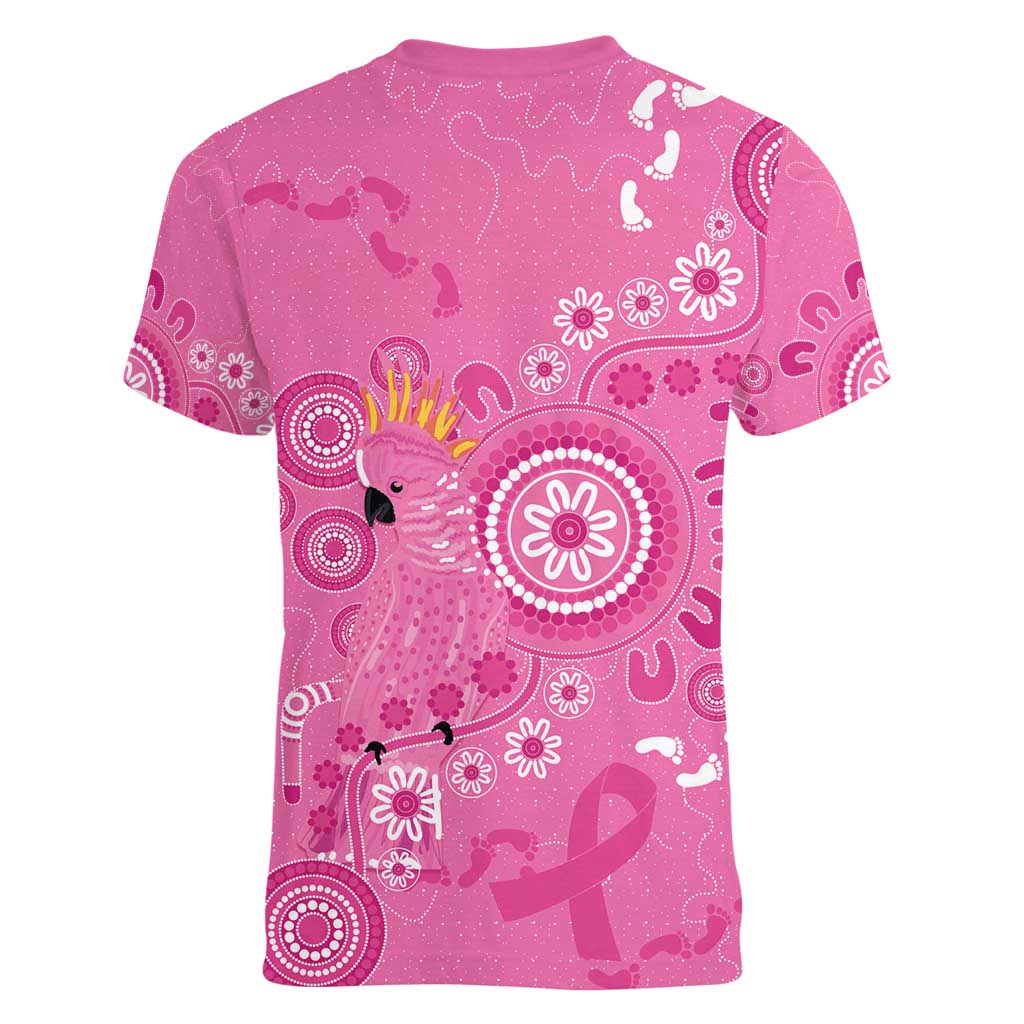 Pink Ribbon Australia Women V-Neck T-Shirt Breast Cancer Awareness Aboriginal Cacatua leadbeateri - Aussie Hoodie