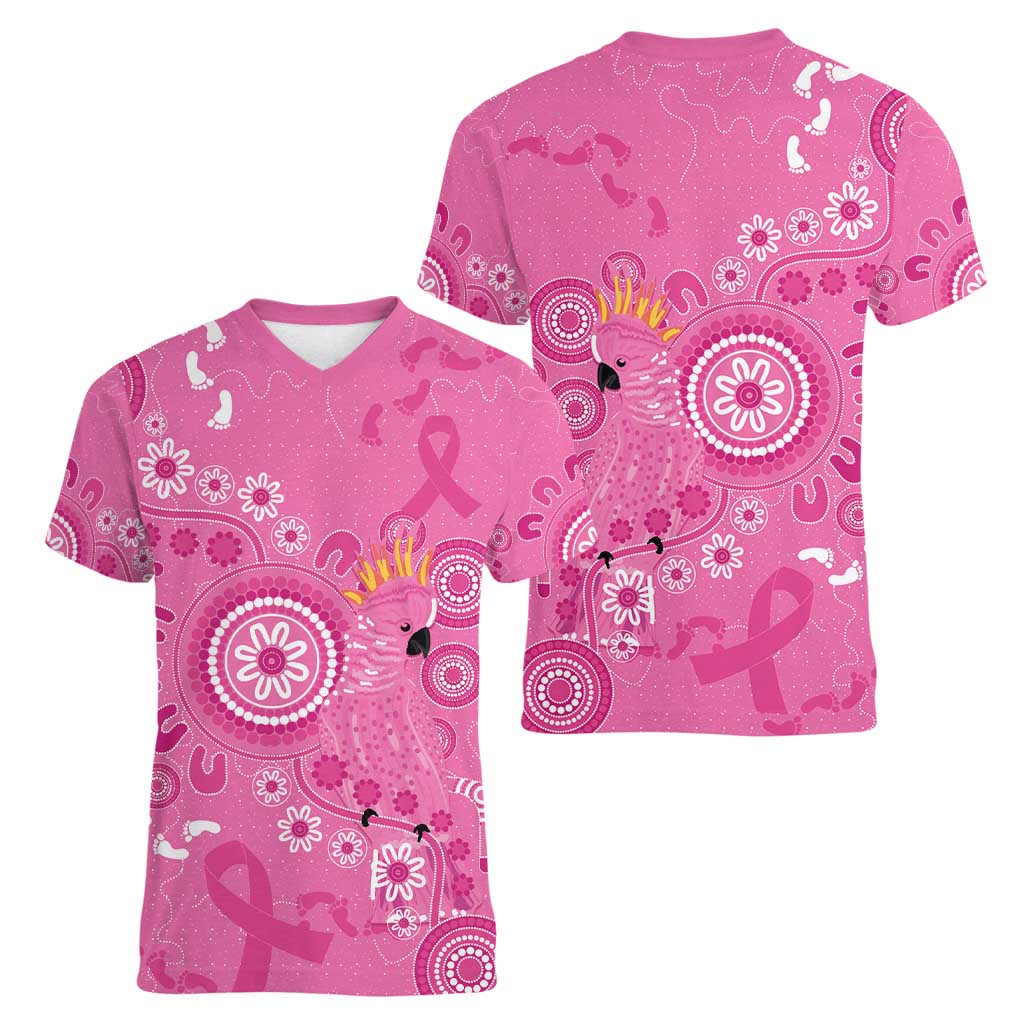 Pink Ribbon Australia Women V-Neck T-Shirt Breast Cancer Awareness Aboriginal Cacatua leadbeateri - Aussie Hoodie
