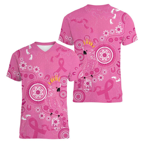 Pink Ribbon Australia Women V-Neck T-Shirt Breast Cancer Awareness Aboriginal Cacatua leadbeateri - Aussie Hoodie