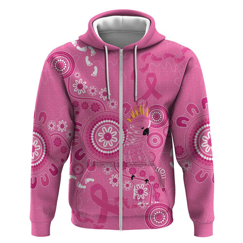 Pink Ribbon Australia Zip Hoodie Breast Cancer Awareness Aboriginal Cacatua leadbeateri - Aussie Hoodie