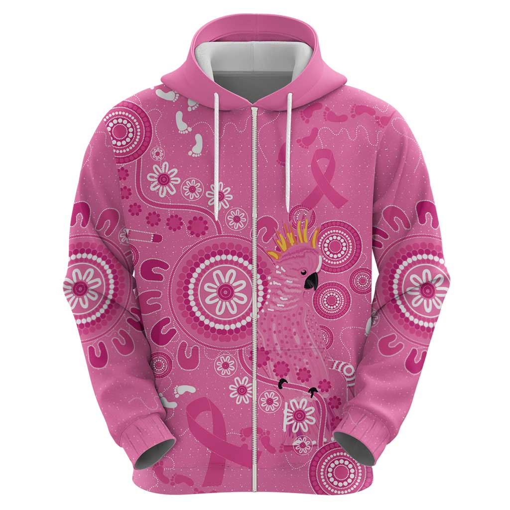 Pink Ribbon Australia Zip Hoodie Breast Cancer Awareness Aboriginal Cacatua leadbeateri - Aussie Hoodie