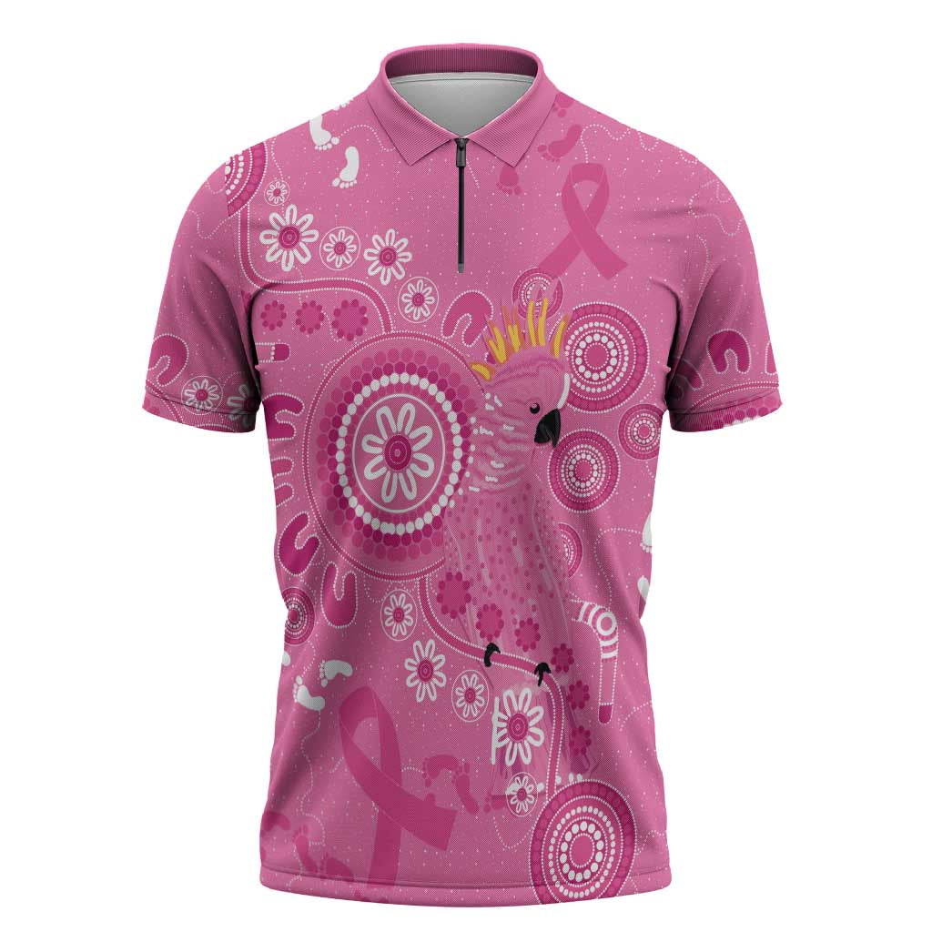 Pink Ribbon Australia Zipper Polo Shirt Breast Cancer Awareness Aboriginal Cacatua leadbeateri - Aussie Hoodie