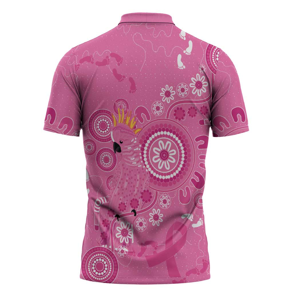 Pink Ribbon Australia Zipper Polo Shirt Breast Cancer Awareness Aboriginal Cacatua leadbeateri - Aussie Hoodie