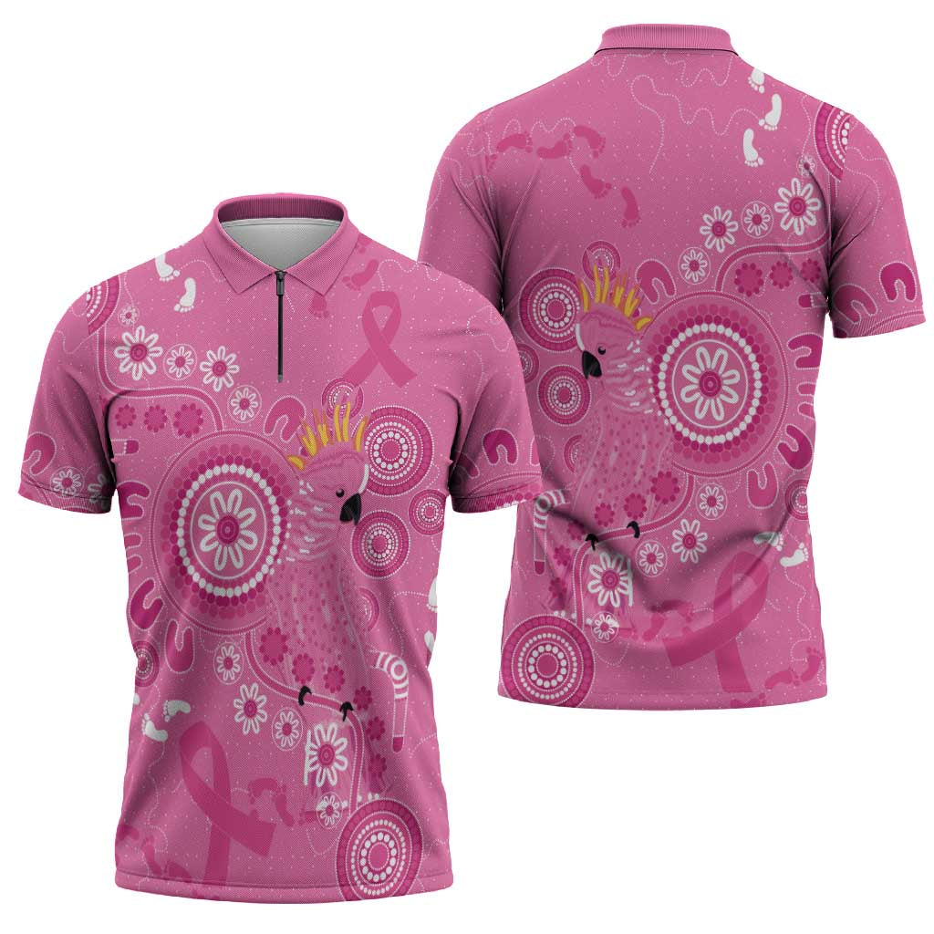 Pink Ribbon Australia Zipper Polo Shirt Breast Cancer Awareness Aboriginal Cacatua leadbeateri - Aussie Hoodie