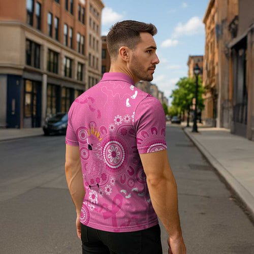 Pink Ribbon Australia Zipper Polo Shirt Breast Cancer Awareness Aboriginal Cacatua leadbeateri - Aussie Hoodie