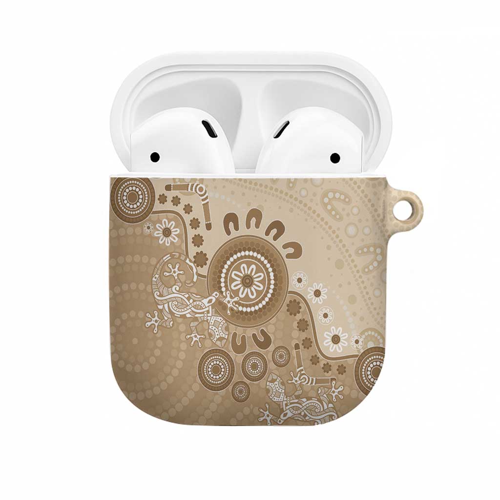 Beige Lizards Australia AirPods Case Boomerang Indigenous Art - Aussie Hoodie