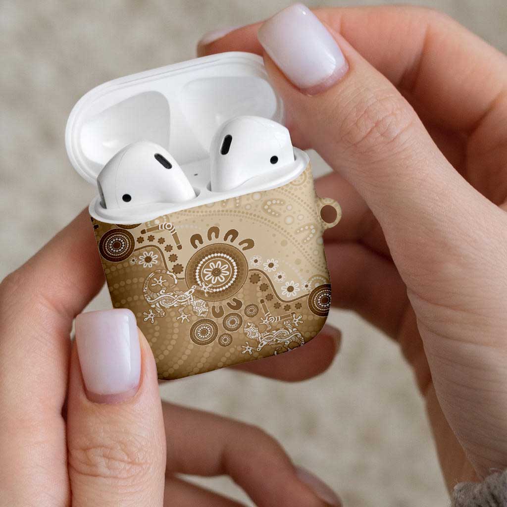 Beige Lizards Australia AirPods Case Boomerang Indigenous Art - Aussie Hoodie