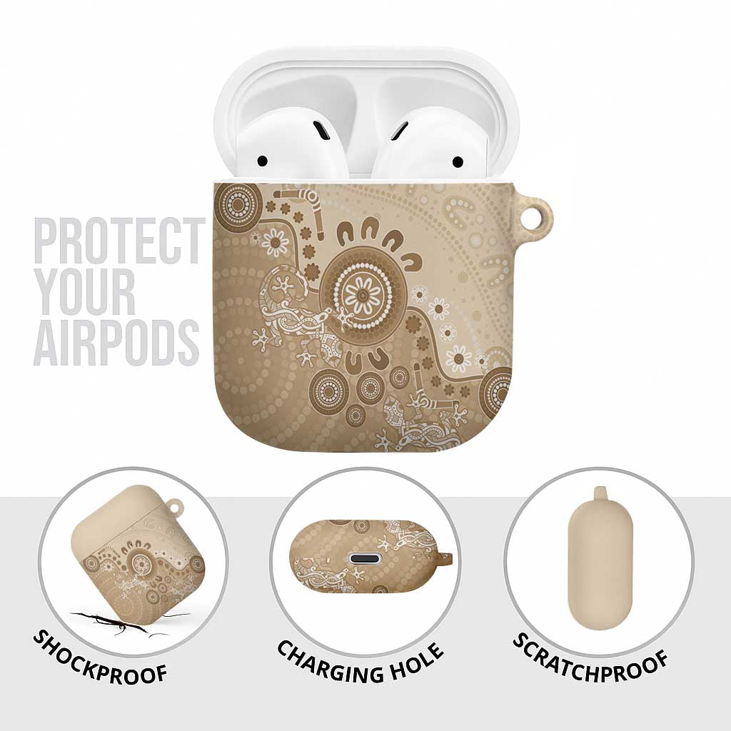 Beige Lizards Australia AirPods Case Boomerang Indigenous Art - Aussie Hoodie