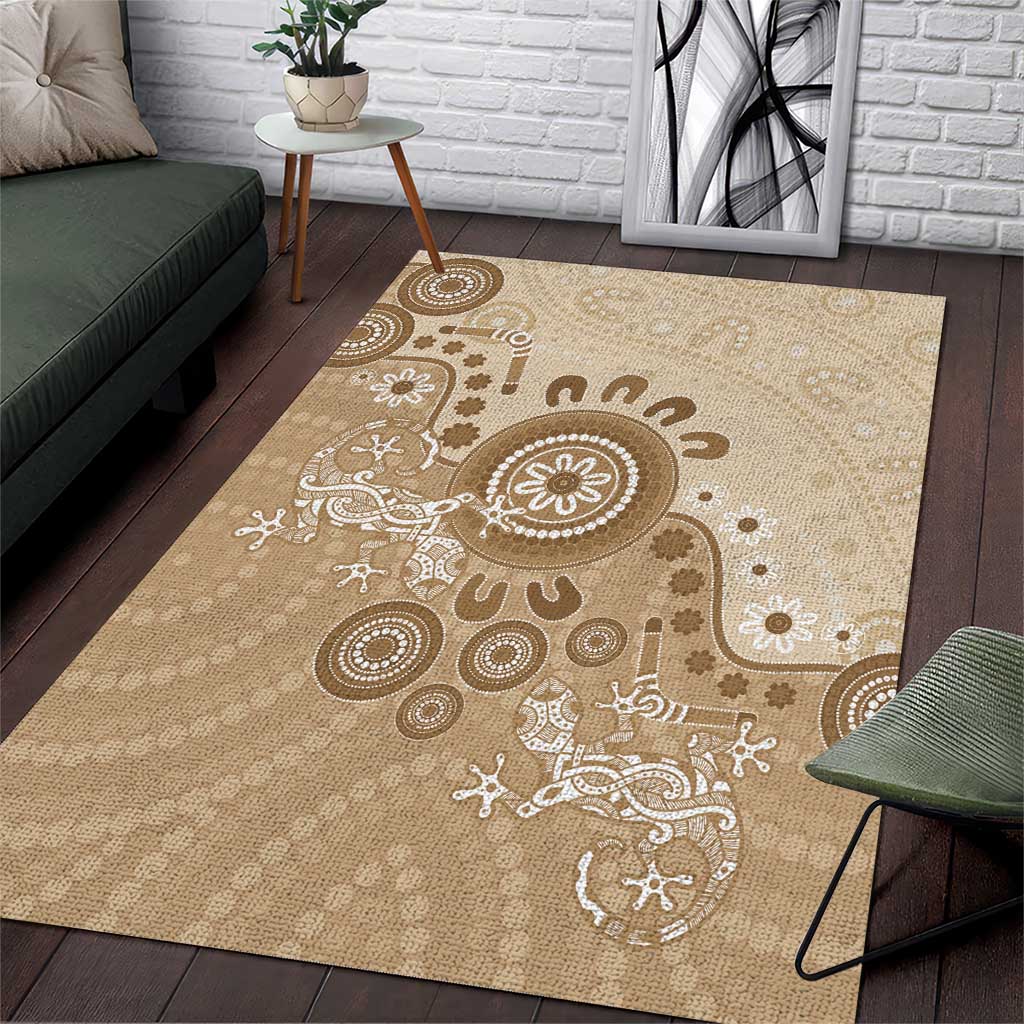 Beige Lizards Australia Area Rug Boomerang Indigenous Art - Aussie Hoodie