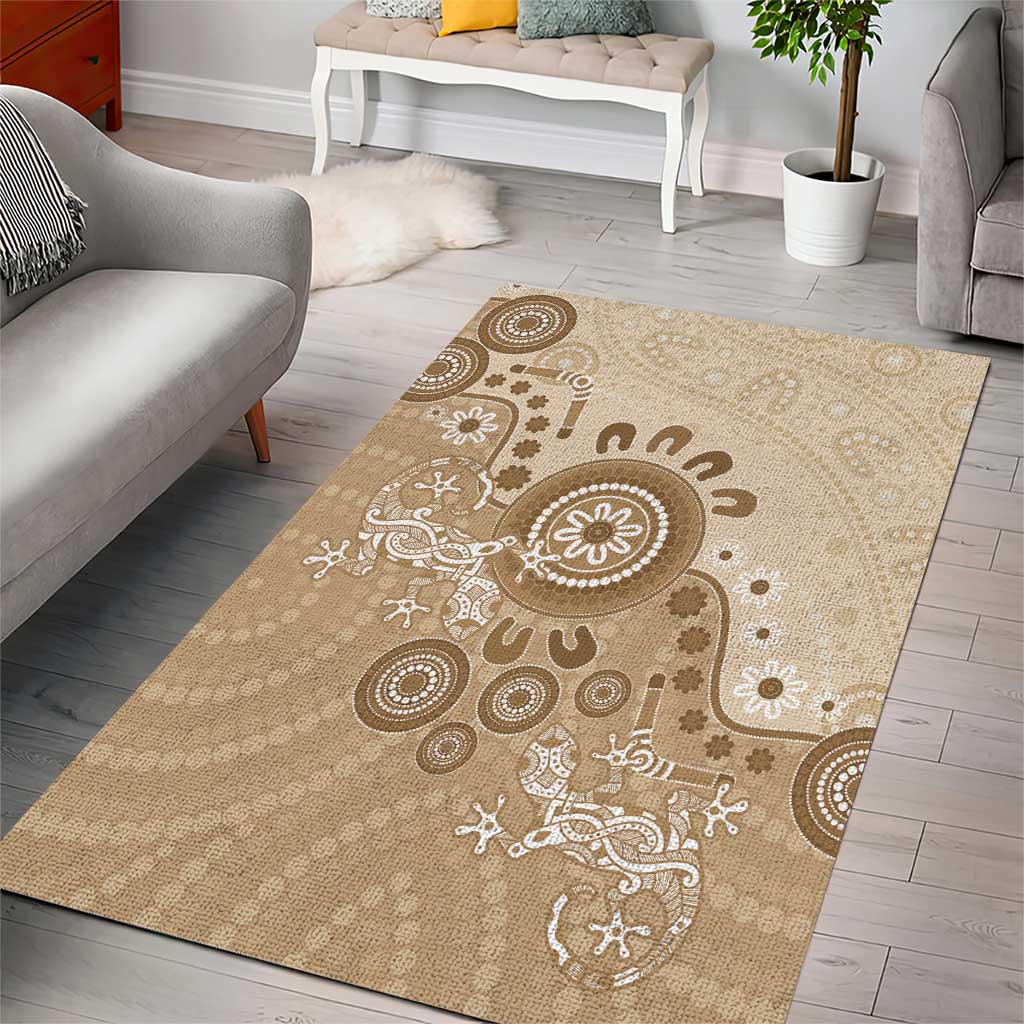 Beige Lizards Australia Area Rug Boomerang Indigenous Art - Aussie Hoodie