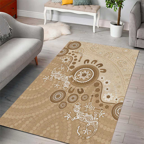 Beige Lizards Australia Area Rug Boomerang Indigenous Art - Aussie Hoodie