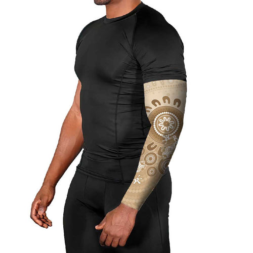Beige Lizards Australia Arm Sleeves Boomerang Indigenous Art - Aussie Hoodie