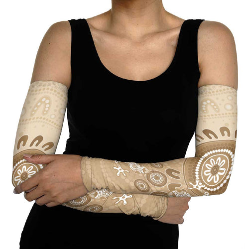 Beige Lizards Australia Arm Sleeves Boomerang Indigenous Art - Aussie Hoodie