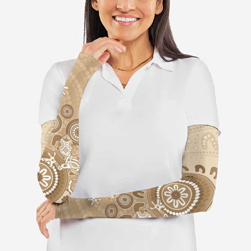 Beige Lizards Australia Arm Sleeves Boomerang Indigenous Art - Aussie Hoodie