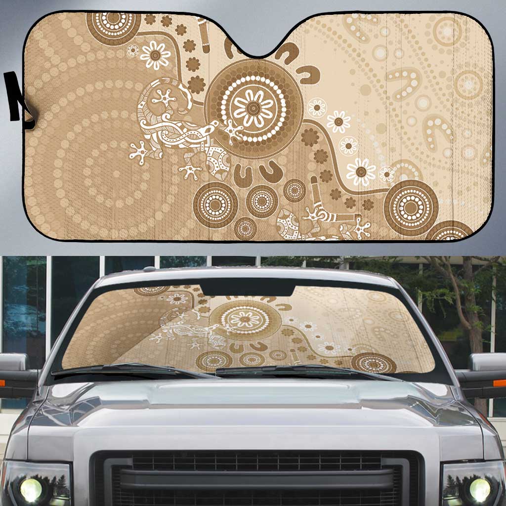 Beige Lizards Australia Auto Sun Shade Boomerang Indigenous Art - Aussie Hoodie