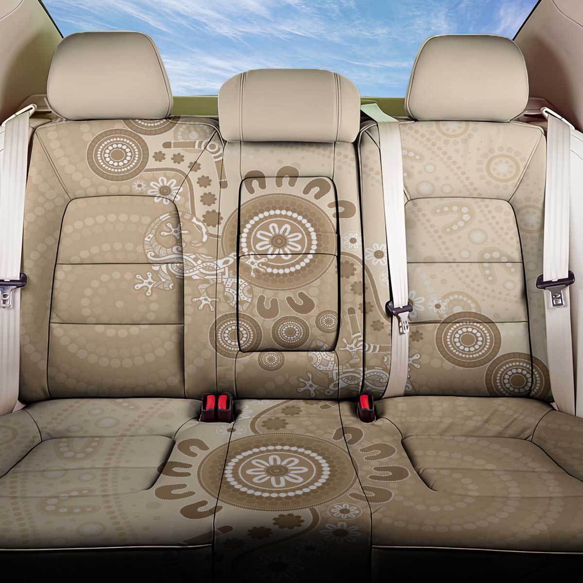 Beige Lizards Australia Back Car Seat Cover Boomerang Indigenous Art - Aussie Hoodie