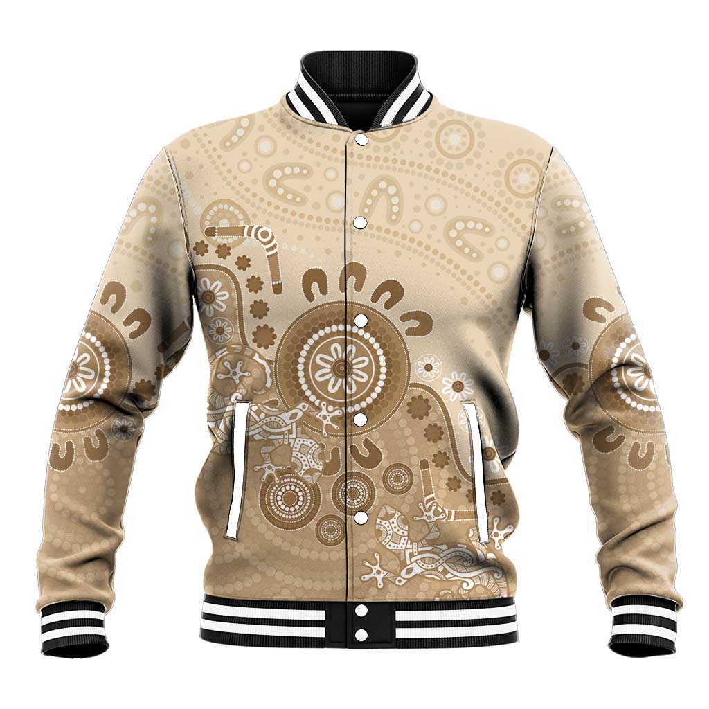 Beige Lizards Australia Baseball Jacket Boomerang Indigenous Art - Aussie Hoodie