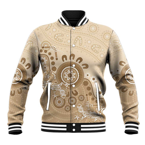 Beige Lizards Australia Baseball Jacket Boomerang Indigenous Art - Aussie Hoodie