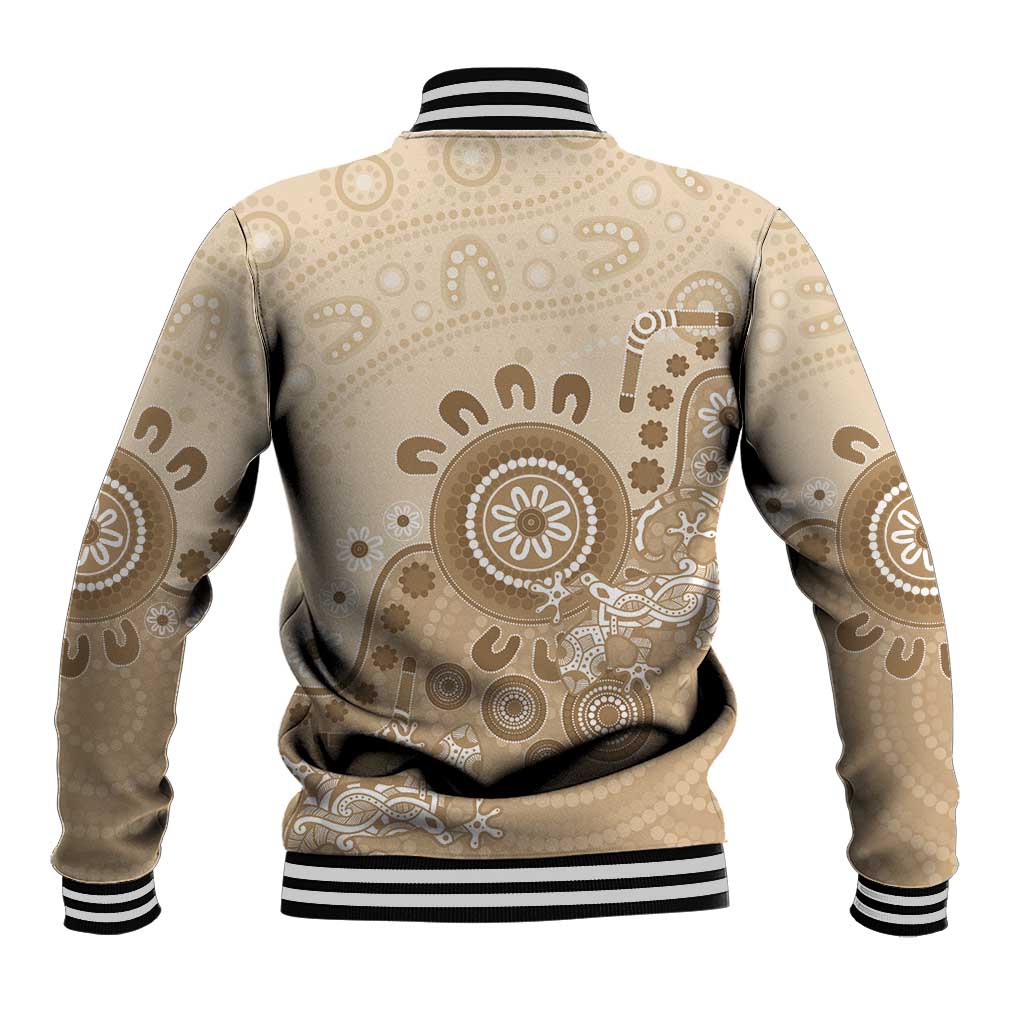 Beige Lizards Australia Baseball Jacket Boomerang Indigenous Art - Aussie Hoodie
