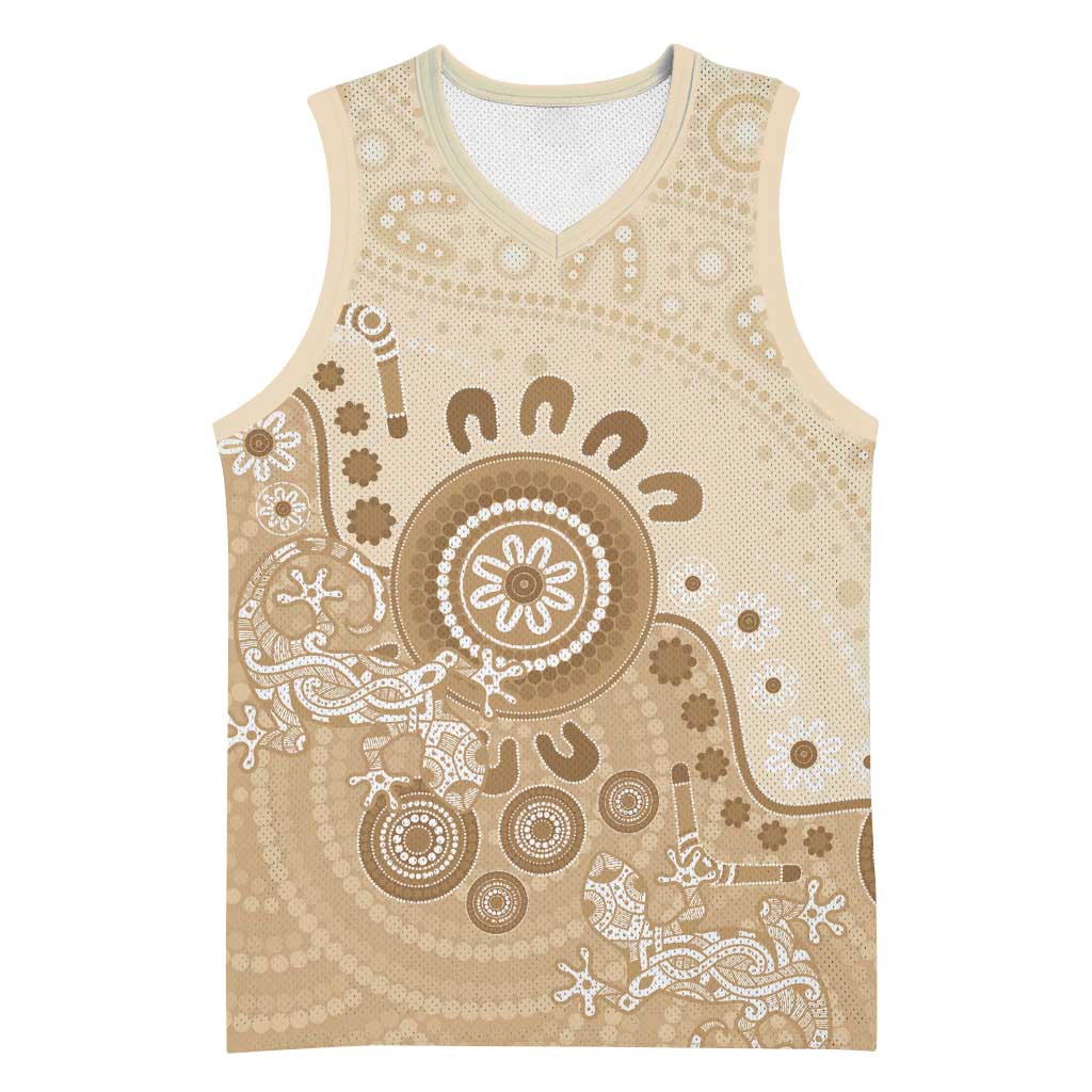 Beige Lizards Australia Basketball Jersey Boomerang Indigenous Art - Aussie Hoodie