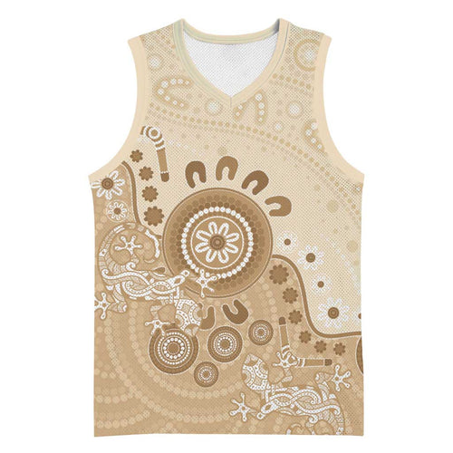 Beige Lizards Australia Basketball Jersey Boomerang Indigenous Art - Aussie Hoodie
