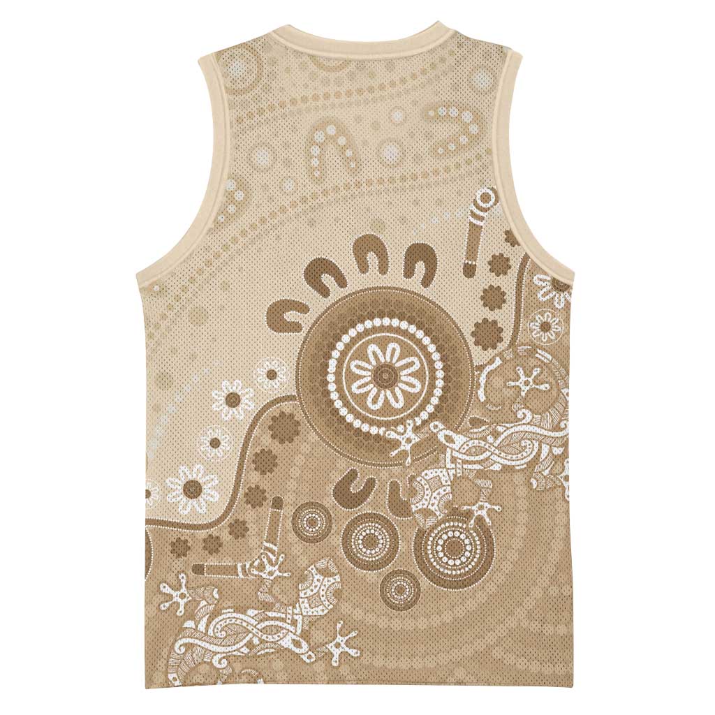Beige Lizards Australia Basketball Jersey Boomerang Indigenous Art - Aussie Hoodie
