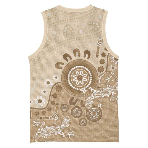 Beige Lizards Australia Basketball Jersey Boomerang Indigenous Art - Aussie Hoodie