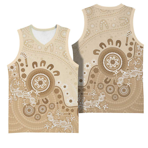 Beige Lizards Australia Basketball Jersey Boomerang Indigenous Art - Aussie Hoodie