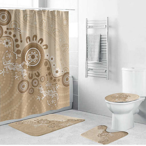 Beige Lizards Australia Bathroom Set Boomerang Indigenous Art - Aussie Hoodie