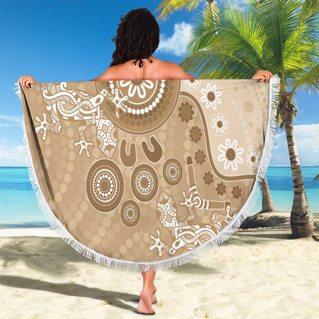 Beige Lizards Australia Beach Blanket Boomerang Indigenous Art - Aussie Hoodie