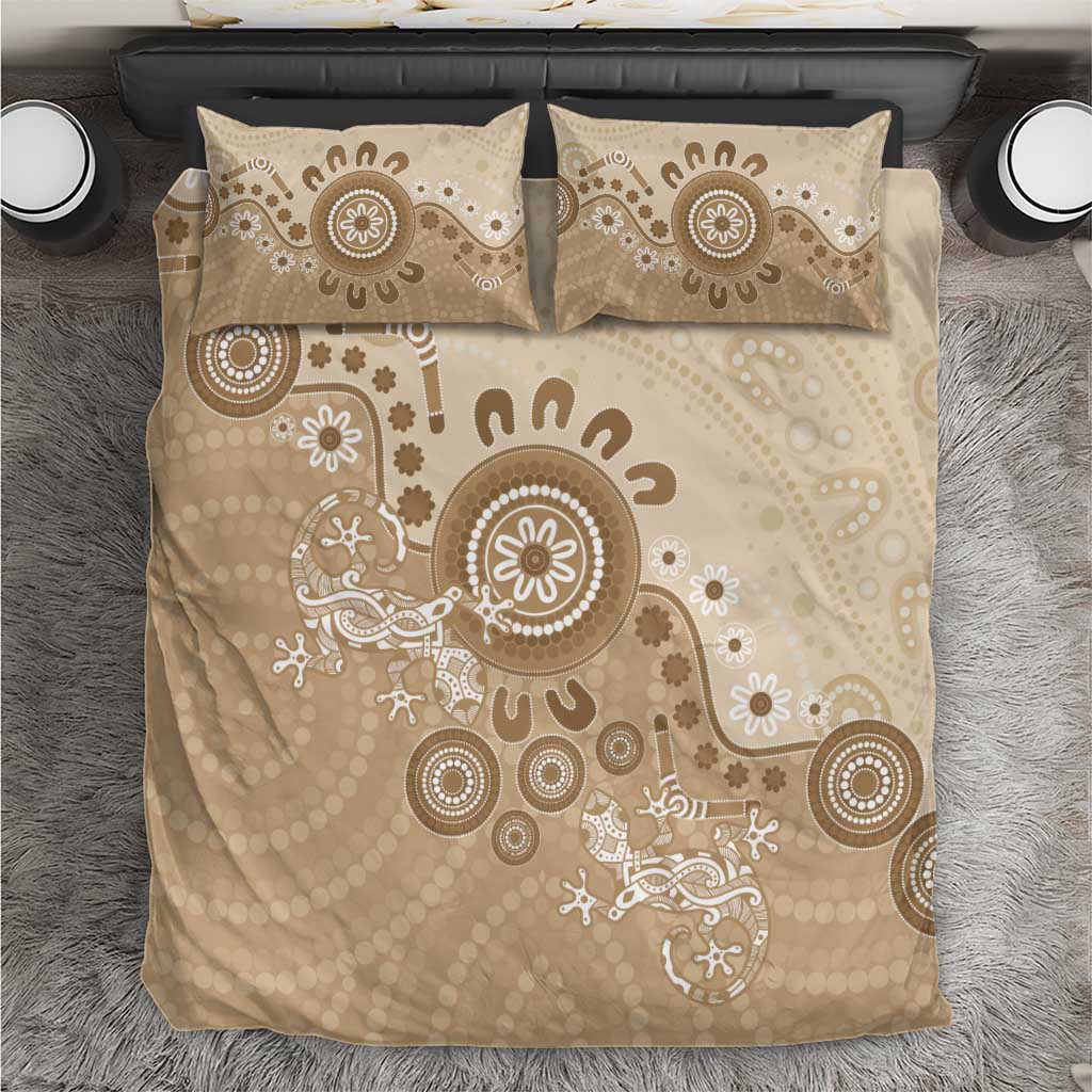 Beige Lizards Australia Bedding Set Boomerang Indigenous Art - Aussie Hoodie