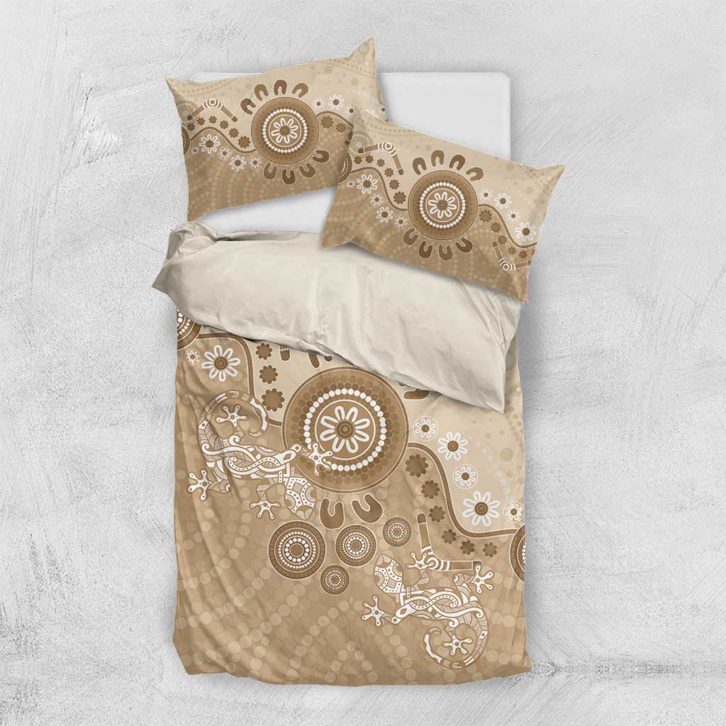 Beige Lizards Australia Bedding Set Boomerang Indigenous Art - Aussie Hoodie