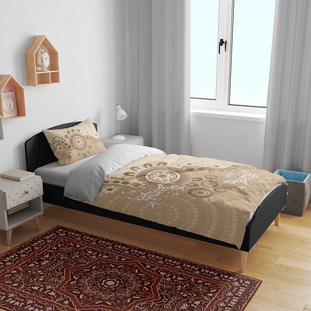 Beige Lizards Australia Bedding Set Boomerang Indigenous Art - Aussie Hoodie