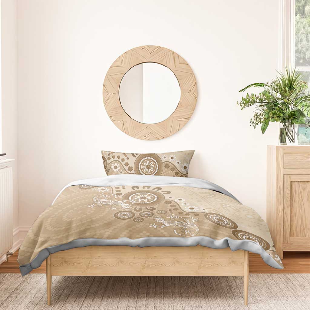 Beige Lizards Australia Bedding Set Boomerang Indigenous Art - Aussie Hoodie