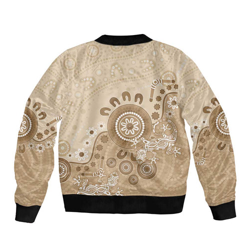 Beige Lizards Australia Bomber Jacket Boomerang Indigenous Art - Aussie Hoodie