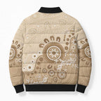 Beige Lizards Australia Bomber Puffer Jacket Boomerang Indigenous Art - Aussie Hoodie