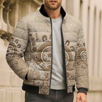 Beige Lizards Australia Bomber Puffer Jacket Boomerang Indigenous Art - Aussie Hoodie