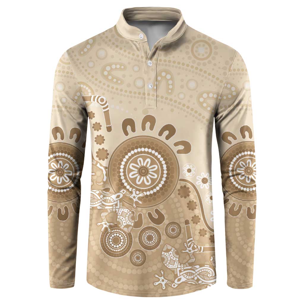 Beige Lizards Australia Button Sweatshirt Boomerang Indigenous Art - Aussie Hoodie