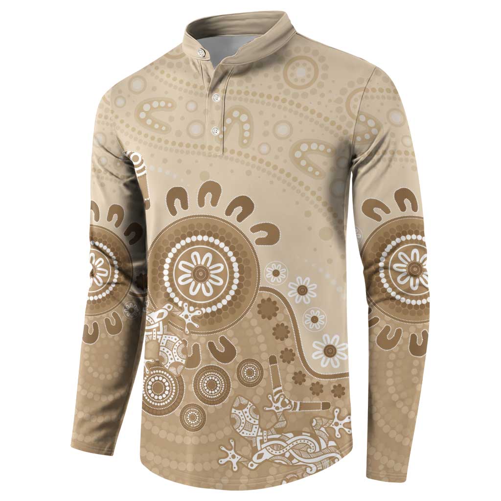 Beige Lizards Australia Button Sweatshirt Boomerang Indigenous Art - Aussie Hoodie