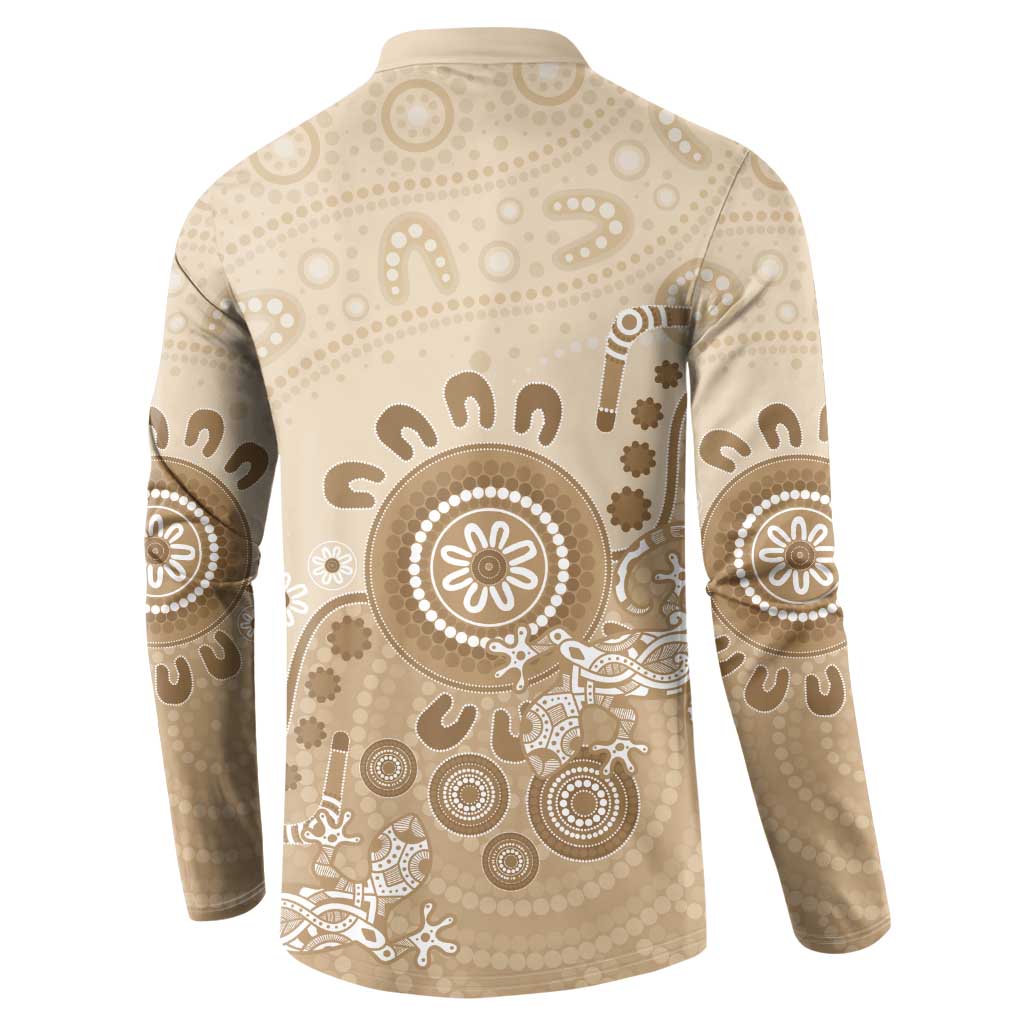Beige Lizards Australia Button Sweatshirt Boomerang Indigenous Art - Aussie Hoodie