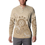 Beige Lizards Australia Button Sweatshirt Boomerang Indigenous Art - Aussie Hoodie